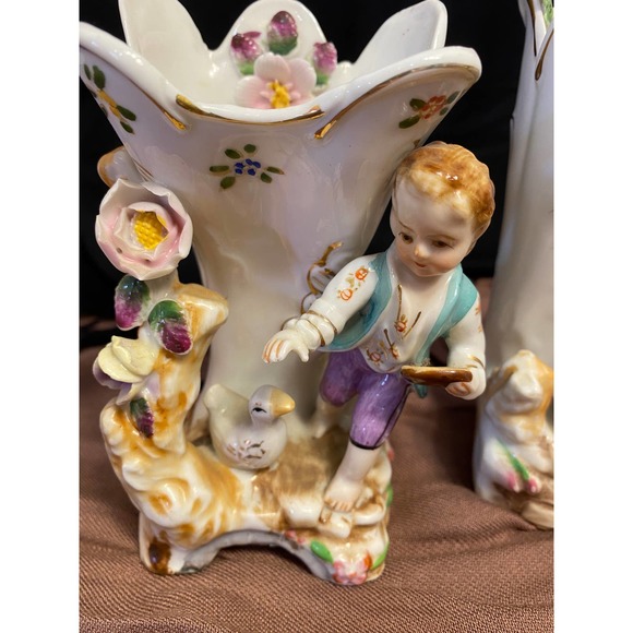 Ucagco Ceramics Set of Two (2) Figurine Vases, Girl with Duck and Boy with Duck. - Picture 8 of 16